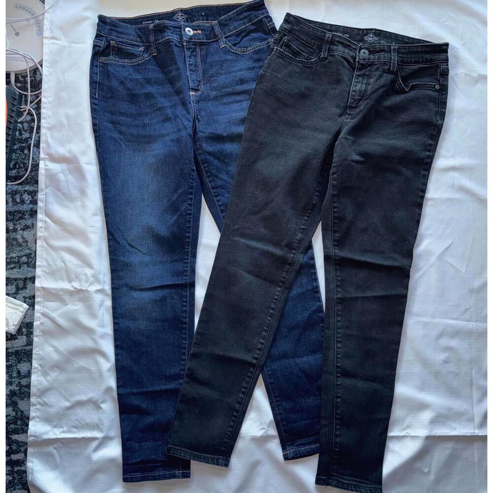 Women's Denim Pant Bundle Skinny Black Blue St John's Bay Casual Dark Wash Sz 8
